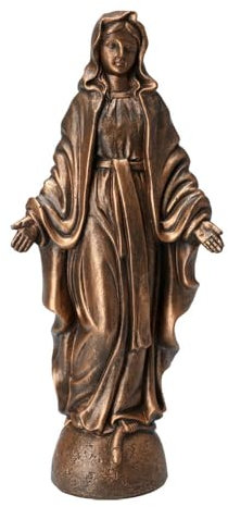 Murago - Heilige Mutter Maria Figur Bronze-farbig ca.20cm - Offene Hände - Jungfrau Gottes Figur fürs Grab Bronze-farbig Madonna Grabstein Staue