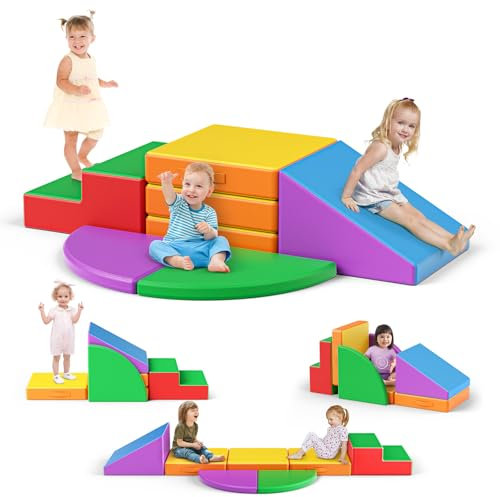 Brolteja Blocs de Construction en Mousse pour bébé de 1 à 3 Ans -Tour d'escalade avec Toboggan - Grands Blocs de Construction pour Tout-Petits (coloré-5)