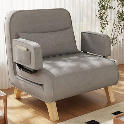 Klappbares Schlafsofa 3-in-1 Schlaferstuhl Schlafsof Sofa mit Schlaffunktion Umwandelbares Schlafcouch mit Verstellbarer Rückenlehne Leinenstoff Abnehmbar und Waschbar für Wohn und Schlafzimmer(Gray)
