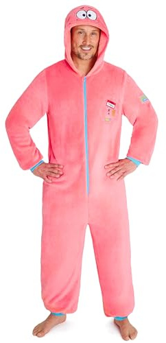 Spongebob Schwammkopf Onesie für Herren S–3XL, Mit Kapuze Fleece Schlafanzug mit Reißverschluss, Geschenk für Männer
