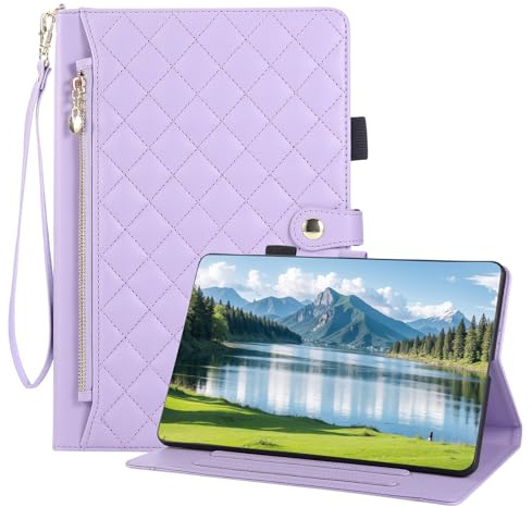 Vaitasy Hülle für iPad Air 11 2025/2024 iPad Air 5/4 10.9 2022/2020 Handschlaufe Reißverschluss Dokumentschlitze Hülle Business PU Leder Schutzhülle iPad Pro 11 2022/2021/2020/2018 Lila