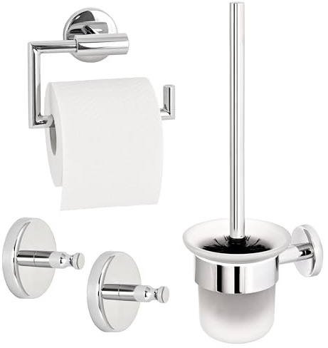 bremermann Bad-Serie Lucente - Badezimmer Zubehör-Set 3tlg. bestehend aus 1x Toilettenpapierhalter 1x Ersatzrollenhalter und 1x Handtuchhaken 2er Set, Badaccessoires aus Edelstahl verchromt