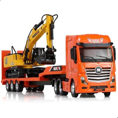 SHINESIGNAL LKW Spielzeug, 1/50 Metall Auto LKW Modelle Lastwagen und Bagger, Baufahrzeug Spielzeug für Jungen 3 4 5 6 7 Jahre (Spielzeug-LKW-Set-Orange)