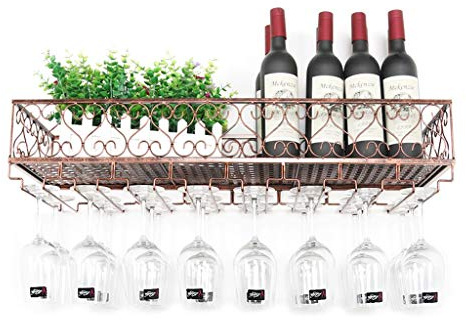 JZFOACHR Wandmontierte Weinregale Wand schwimmende Regale Küchenbar Weinflasche Aufbewahrungsorganisator Halter Wandweinglas Stammregale, Vintage Bronze (80 × 25 cm (32 × 10 Zoll))
