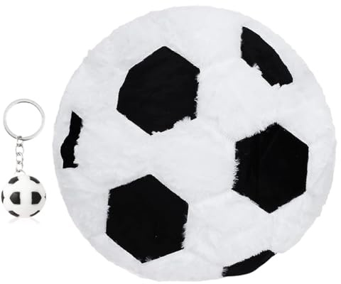 OPVXZAD Plüsch Fußball Sitzkissen, Kuscheltier Spielzeug Plüsch Football & Schlüsselanhänger, Stoffball Flauschige Fussball, Weiches Sportball Spielzeug Fußballgeschenk für Jungen Kinderzimmer 45cm