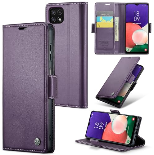 Rerzoiro Handyhülle für Samsung Galaxy A22 5G Hülle, Premium PU Lederhülle Klappbar Flip Case [RFID Blocker] Tasche Magnet Kartenfach Klapphülle Schutzhülle für Samsung Galaxy A22 5G, Lila