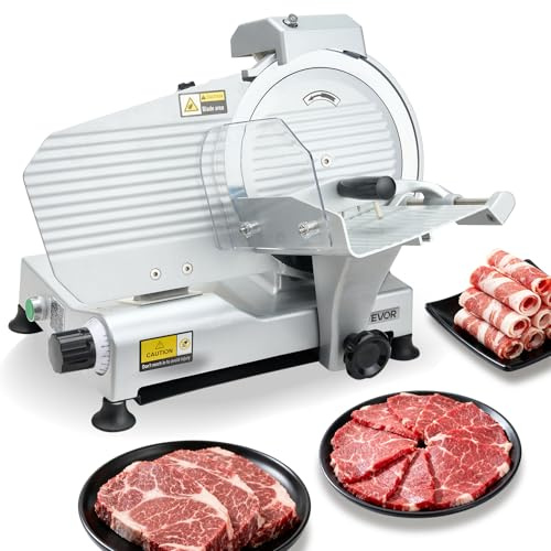 VEVOR 320W Electric Commercial Meat Slicer with 25cm Blade, Adjustable Thickness 0-10mm Slicer for Frozen Meat, Ham, Premium Steak