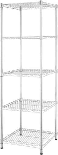 Frutteo Scaffale in Acciaio Cromato, 5 Ripiani Regolabili, peso massimo 350Kg, Montaggio Senza Attrezzi, per Garage, Casa, Ufficio, Magazzino (45x45x150cm)