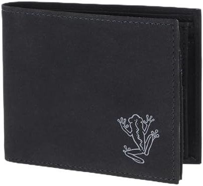 Oxmox Geldbörse Herren/Portemonnaie Damen | Wallet mit RFID Schutz | New Cryptan (Vegan) | 5 Kreditkartenfächer | Querscheinbörse Querformat | schwarz | Frog 2.0 Print Grey