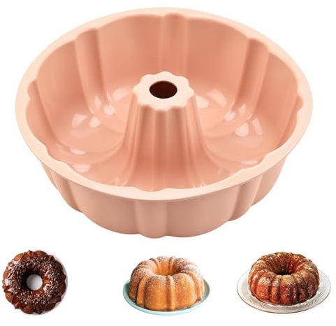 HAOXIZI Premium Non-Stick Cake Tin, 25×8.8cm Round Baking Tin, Cake Mould Baking Pan, Fluted Cakes Mould with Easy Release, Perfect Cakes Pan for Cheese Cakes Chiffon Cake Gugelhupf (Pink)