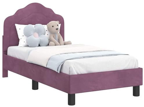 XHNIFBN Struttura per lettino da bambino, viola, 70 x 140 cm, in velluto con testiera, moderna a basso profilo, per camera dei ragazzi, letto singolo per piccoli spazi, appartamento in città