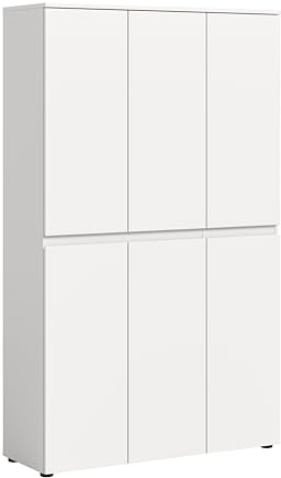 furnling Universalschrank Sarca, weiß, 6 Türen, 18 Fächer, mit Kleiderstange, Mehrzweckschrank mit 14 verstellbaren Einlegeböden, Breite 105 cm