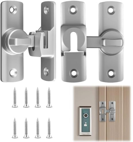 2 Pcs Pestillo Puerta Correderas, 90°/180° Cerradura Puertas Corredera, Cierre Cerrojo Puerta Interior Pestillo Seguridad con Tornillos para Puertas Ventanas Armarios Baño Jardín Dormitorio (Plata)