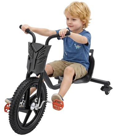 Steeviuzj Kinder Drift Scooter, Mattschwarz, ab 6 Jahren