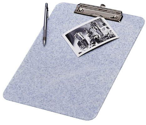 Wedo 57670 Klemmbrett (A4, Kunststoff, mit abgerundeten Ecken, vernickelte Metallklemme und Aufhängeöse) granit