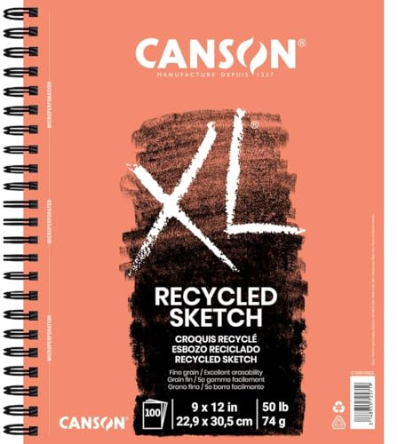 Canson XL Series Recycled Paper Sketch Pad, Side Wire Bound, 50 Pound, 9 x 12 Inch, 100 Sheets