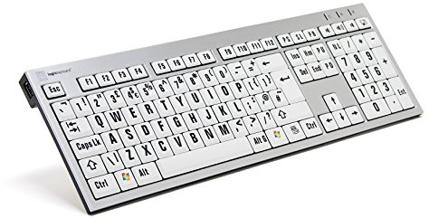 LogicKeyboard LKB-LPRNTBW-AJPU-UK PC - Slimline Tastatur LargePrint Schwarz auf Weiß UK Englisch, PC-Tastatur mit Großdruck und LogicLight