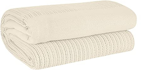 EHC Cotton Soft Hand Woven Reversible Lightweight Adult Cellular Blanket, King Size 230 cm x 250 cm, Cream