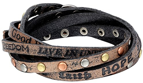JewelryWe Schmuck Armband, farbige runde Nieten Rivets Armreif Wickelarmband für Damen und Herren, Legierung Leder, Schwarz
