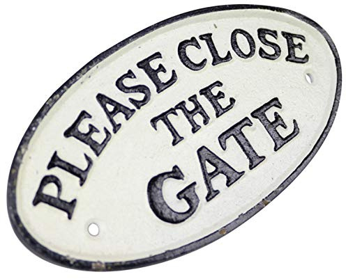 MandyTools Please Close The Gate - White Oval Cast Iron Sign Plaque