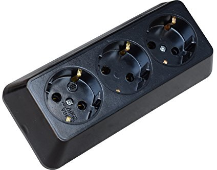 Regleta de 3 enchufes, 3 enchufes, sin Cable, Color Negro