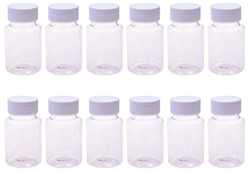12PCS Vaciar Espesar Botellas plástico Cápsula Estuche con tapa rosca blanca Pastilla Recipiente almacenamiento tableta para líquido sólido en polvo Dispensado químico (50ml/1.7oz)