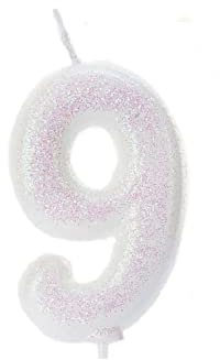 Anniversary House Colourful Iridescent Glitter Candle, Number 9, Birthday Cake Topper, 9th Birthday Candle, Numeral Candle, Cake Candle, 7cm, AHC01/9