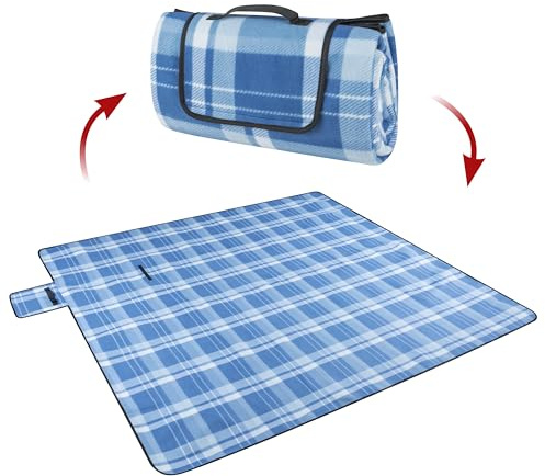 Walser Reisedecke mit Alurückseite, wasserdichte Picknickdecke, wärmeisolierte Campingdecke, sanddichte Stranddecke mit Tragegriff XXL 200x200cm