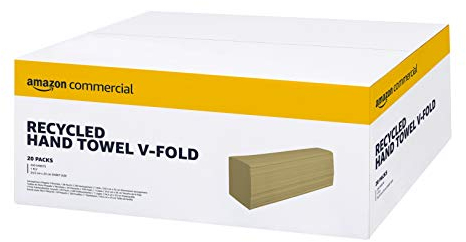 AmazonCommercial Toallas Papel Secamanos Plegado V, 1 Capas Reciclada, 5000 Hojas (20 paquetes de 250), Tamaño de la Hoja: 24.5 x 23 cm, Compatible con Dispensador H3