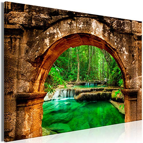 decomonkey Bilder Wasserfall Wald 120x80 cm 1 Teilig Leinwandbilder Bild auf Leinwand Vlies Wandbild Kunstdruck Wanddeko Wand Wohnzimmer Wanddekoration Deko Fensterblick Natur