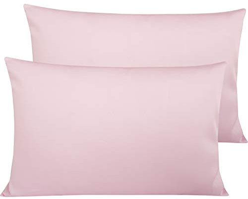 NTBAY 2 Pack 500 Thread Count 100% Egyptian Cotton Pillow Cases, Super Soft Cozy and Breathable Envelope Closure Standard Pillowcases, 50x75 cm, Pink