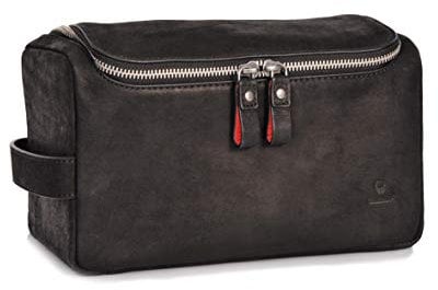 DONBOLSO® Kulturbeutel Helsinki I Kosmetiktasche zum Aufhängen für Damen und Herren I Kulturtasche aus Leder Schwarz Vintage