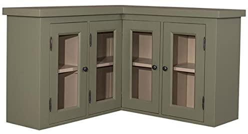Casa Padrino Landhausstil Küchen Eckoberschrank Grün/Beige 98 x 98 x H. 65 cm - Landhausstil Hängeschrank mit 3 Glastüren