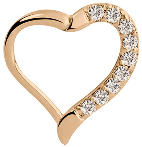 Piercing Smooth Segment Ring Clicker rosegold, Herz mit Steinen in 1,2 x 8 mm, Modell 1