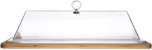 Platos de madera rectangulares con tapa transparente Caja de almacenamiento de platos de decoración de postres domésticos multiusos-52 * 30 * 11cm