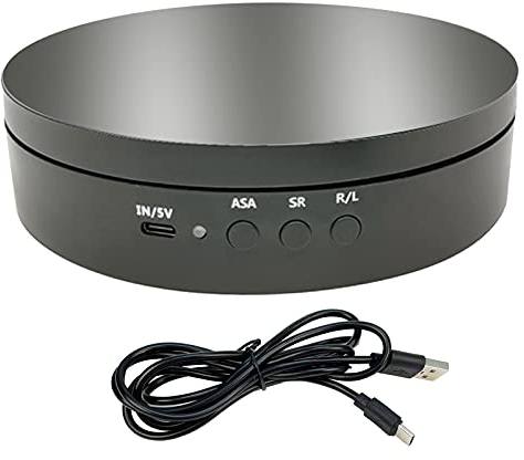 Electric Rotating Turntable for Photography, 45/90/180/360 Degree Adjustable Motorized Rotating Stand Display Table for Live Video Automatic Revolving Platform Product Display Table (Black)