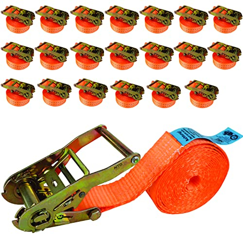 NTG Lot de 20 sangles d'arrimage de 6 m de long 2 t (2000 daN, kg), certifiées TÜV/GS, d'une seule pièce, de 35 mm de large, avec cliquet en acier galvanisé, robustes et résistantes aux intempéries