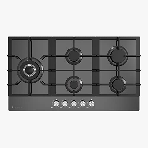 EAS ELECTRIC SMART TECHNOLOGY Encimera de Cocina de Gas 90 cm 5 Quemadores Negro Vidrio Negro Triple Llama