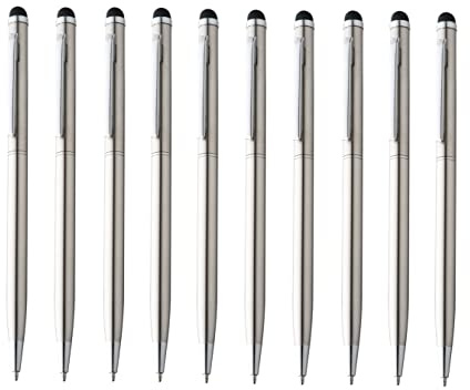 noTrash2003 10er Set Metall-Kugelschreiber in schlanker Form, eleganter Drehkugelschreiber mit Touchpen für Büro und Arbeitsplatz