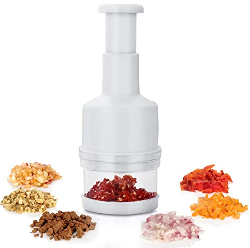 Picador de Verduras Multifunción, Picadora de Ajo Prensa de Mano, Picadora Manual para Ajo, Cebolla, Pimiento, Ensalada y Más