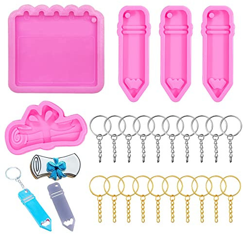 Yayatty Yayatty Harzformen Silikon-Schlüsselanhänger-Set, Bleistiftform, Harz-Silikonformen und Mini-Notebook-Form, Epoxid-Gießform mit Schlüsselringen für DIY-Schlüsselanhänger, Schmuckherstellung, K
