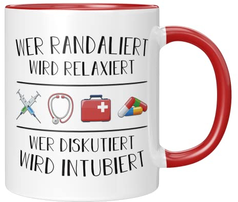 TassenTicker Tasse Mit Spruch Wer Randaliert Wird Relaxiert - Schön Krankenschwester Geschenke Ideen - Ärztinnen Oder Schwestern Kaffeetasse Mit Sprüchen - lustige geschenke für frauen - Rot