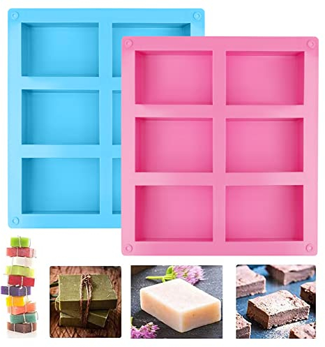 DONQL 2 Stück SIlikonform Seifenform Silikonform Rechteckig 6-Teilig Hand Made Seifenform für DIY Hausgemachte Handwerk Schokolade, Biskuit (Rose & Blau)