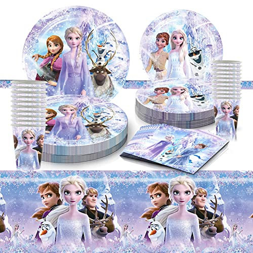 Frozen Birthday Party Decorations Supplies 20 Guests, Frozen Party Plates Napkins and Cups Tablecloth Girls Kids Bithday Party Tableware Set