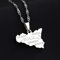 Italien Sizilien Karte Anhänger Halsketten,Sizilien Karte Mit Stadtnamen Muster Amulett Halskette,Unisex Hip Hop Fashion Style Party Jubiläumsgeschenk,Silber,45Cm Kette