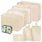 Sarsumir Koffer Organizer Set Packing Cubes, 8 Stück Reise Packwürfel Kofferorganizer Compression Packtaschen für Koffer mit Wasserdicht Schuhbeutel Kleidertaschen, Beige
