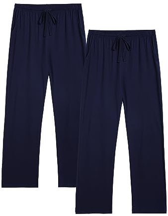 Winovia 2er-Pack Schlafanzughose Herren Lang Leichte Pyjamahose aus Baumwolle Loungewear Hosen Schlafhose Freizeithose mit Elastischer Bund und Gerade Geschnitten