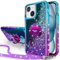 Silverback for iPhone 15 Plus Case, Liquid Holographic Sparkly Glitter Case with Stand and Lanyard, Women Girls Bling Diamond Ring Shockproof Protective Cover for iPhone 15 Plus 6.7''- Purple