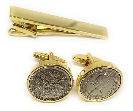 Boutons de manchette originaux de qualité supérieure 1964 avec pince à cravate 6D, taille unique, Argent, Autre type de fermoir.