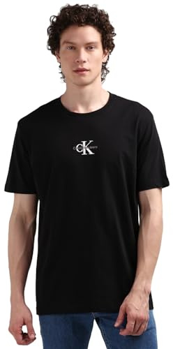 Calvin Klein Herren T-Shirt Kurzarm Monologo Tee aus Baumwolle, Schwarz (Ck Black), L